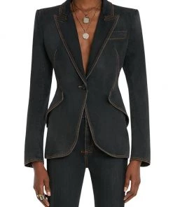 Alexander McQueen Denim One-Button Jacket -Alexander McQueen Elegant store unnamed file 1874