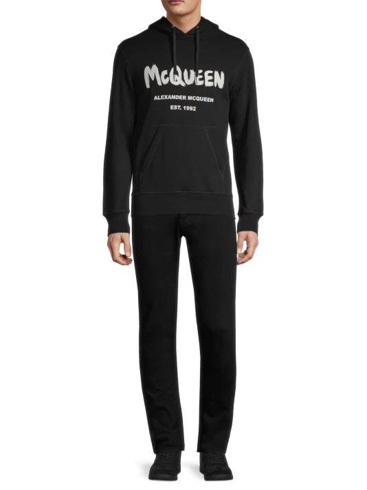 Alexander McQueen Graffiti Print Logo Hoodie For Men Black 2 Alexander McQueen Graffiti Print Logo Hoodie For Men Black - Image 2