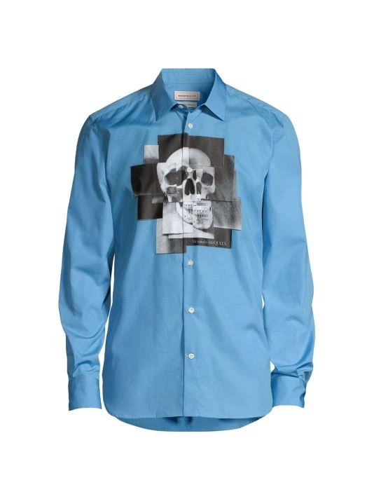 Alexander McQueen Fuxia Skull Button-Front Shirt For Men 1 Alexander McQueen Fuxia Skull Button-Front Shirt For Men