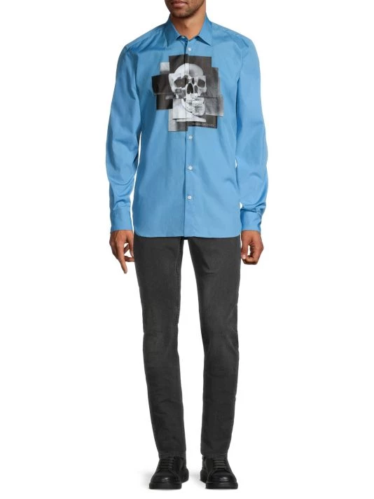 Alexander McQueen Fuxia Skull Button-Front Shirt For Men 2 Alexander McQueen Fuxia Skull Button-Front Shirt For Men - Image 2