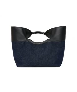 Alexander McQueen The Bow Denim & Leather Top Handle Bag