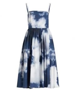 Alexander McQueen Fit & Flare Sky-Graphic Midi-Dress