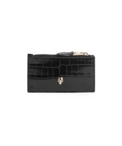 Alexander McQueen Small Skull Croc-Embossed Leather Zip Card Case