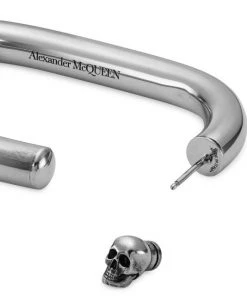 Alexander McQueen Single Silvertone Hoop Earring -Alexander McQueen Elegant store unnamed file 1983