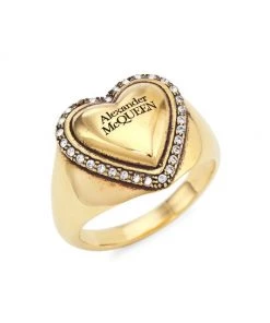 Alexander McQueen Antique Goldtone & Crystal Heart Ring