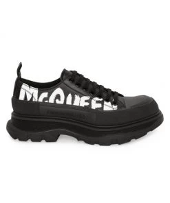 Alexander McQueen Leather Lace-Up Sneakers For Men White Black