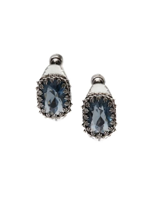 Alexander McQueen Silvertone, Crystal & Enamel Hoop Earrings 1 Alexander McQueen Silvertone, Crystal & Enamel Hoop Earrings