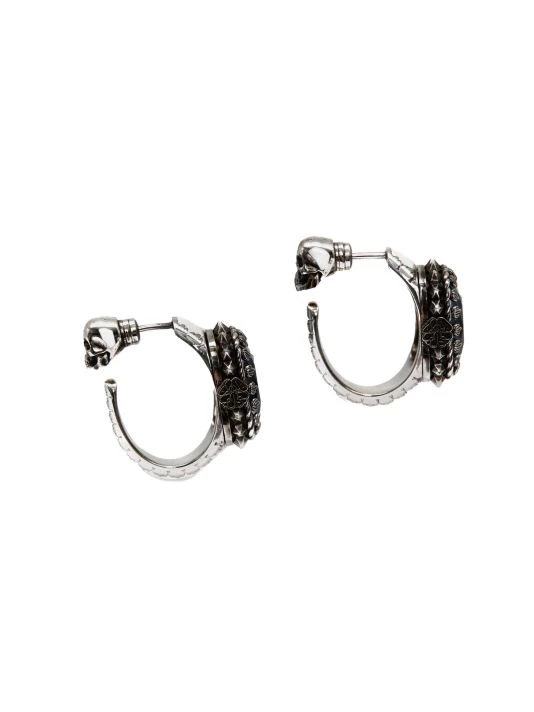 Alexander McQueen Silvertone, Crystal & Enamel Hoop Earrings 2 Alexander McQueen Silvertone, Crystal & Enamel Hoop Earrings - Image 2