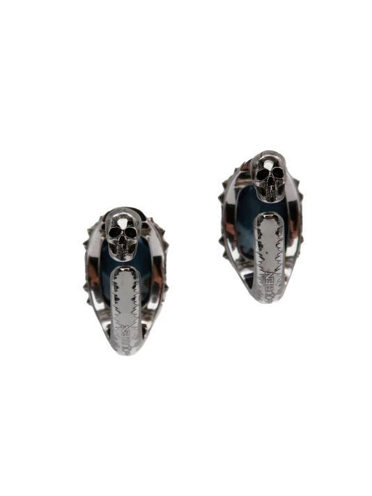 Alexander McQueen Silvertone, Crystal & Enamel Hoop Earrings 3 Alexander McQueen Silvertone, Crystal & Enamel Hoop Earrings - Image 3