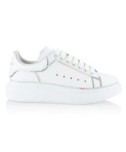Alexander McQueen Leather Oversized Sneakers For Men Black Silver