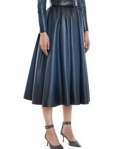 Alexander McQueen Leather Pleated Midi-Skirt -Alexander McQueen Elegant store unnamed file 2082