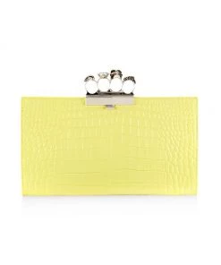 Alexander McQueen Skull Four-Ring Croc-Embossed Leather Clutch