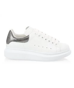 Alexander McQueen Women's Metallic Oversized Sneakers White Rose Gold
