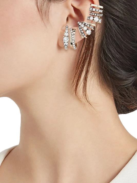 Alexander McQueen Silvertone & Crystal Multi-Hoop Ear Cuff - Left 2 Alexander McQueen Silvertone & Crystal Multi-Hoop Ear Cuff - Left - Image 2