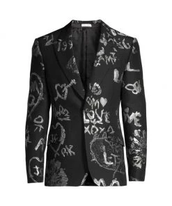 Alexander McQueen Doodle Peak Rever Wool Jacket For Men