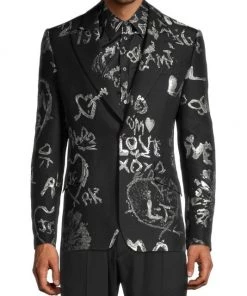 Alexander McQueen Doodle Peak Rever Wool Jacket For Men -Alexander McQueen Elegant store unnamed file 2159