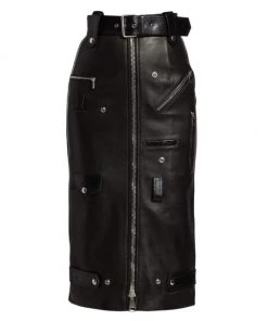 Alexander McQueen Belted Lamb Leather Pencil Skirt