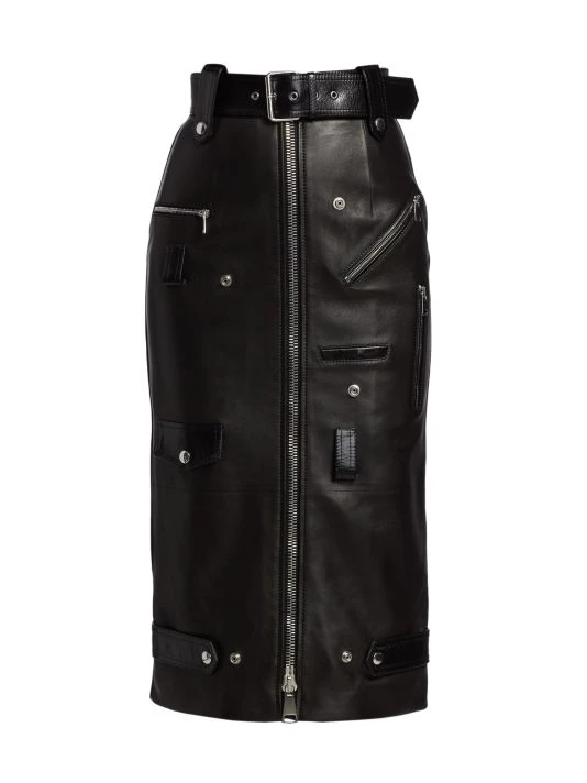 Alexander McQueen Belted Lamb Leather Pencil Skirt 1 Alexander McQueen Belted Lamb Leather Pencil Skirt