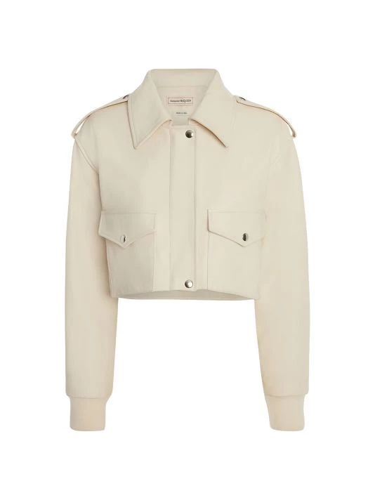 Alexander McQueen Cropped Lamb Leather Jacket Ivory 1 Alexander McQueen Cropped Lamb Leather Jacket Ivory