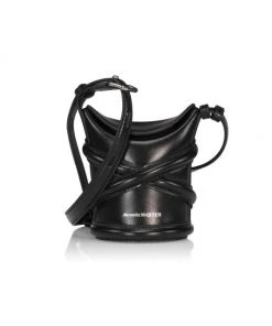 Alexander McQueen Mini The Curve Leather Bucket Bag Black