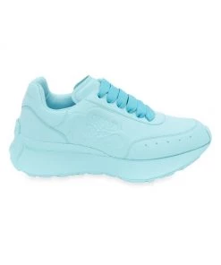 Alexander McQueen Logo-Embossed Leather Runners Aqua
