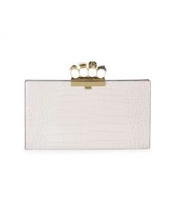 Alexander McQueen Skull Four-Ring Croc-Embossed Clutch