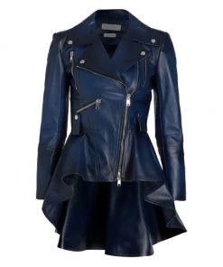 Alexander McQueen Asymmetric Peplum Lambskin Jacket