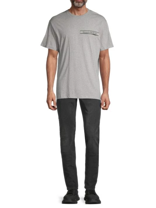 Alexander McQueen Logo Tape Cotton T-Shirt For Men Grey Blue 2 Alexander McQueen Logo Tape Cotton T-Shirt For Men Grey Blue - Image 2