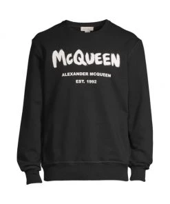 Alexander McQueen Graffiti Logo Crewneck Sweatshirt For Men Ink Black