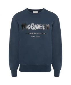 Alexander McQueen Graffiti Logo Crewneck Sweatshirt For Men Ink Black -Alexander McQueen Elegant store unnamed file 2282