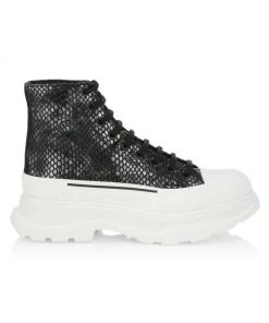 Alexander McQueen Treadslick High-Top Stamped Snake Boots For Men