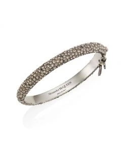 Alexander McQueen Antique Silver-Plated Crystal Bangle Bracelet