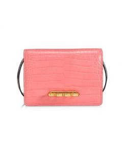 Alexander McQueen Four-Ring Croc-Embossed Leather Satchel