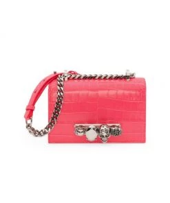 Alexander McQueen Jeweled Croc-Embossed Leather Satchel