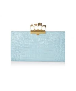 Alexander McQueen Four-Ring Croc-Embossed Leather Pouch