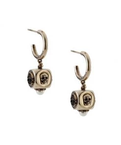 Alexander McQueen Dice Signat Goldtone & Crystal Pearl Huggie Earrings
