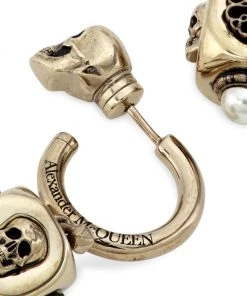 Alexander McQueen Dice Signat Goldtone & Crystal Pearl Huggie Earrings -Alexander McQueen Elegant store unnamed file 2377