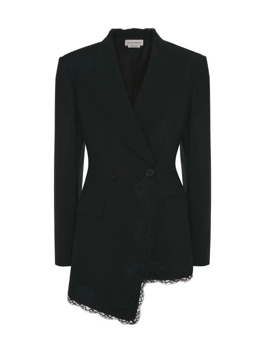Alexander McQueen Lace-Trim One-Button Blazer 1 Alexander McQueen Lace-Trim One-Button Blazer