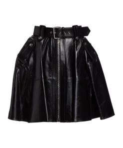 Alexander McQueen Belted Cowhide Leather Miniskirt