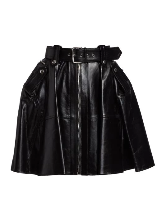 Alexander McQueen Belted Cowhide Leather Miniskirt 1 Alexander McQueen Belted Cowhide Leather Miniskirt