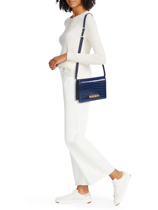 Alexander McQueen Four-Ring Croc-Embossed Leather Satchel Emerald 2 Alexander McQueen Four-Ring Croc-Embossed Leather Satchel Emerald - Image 2