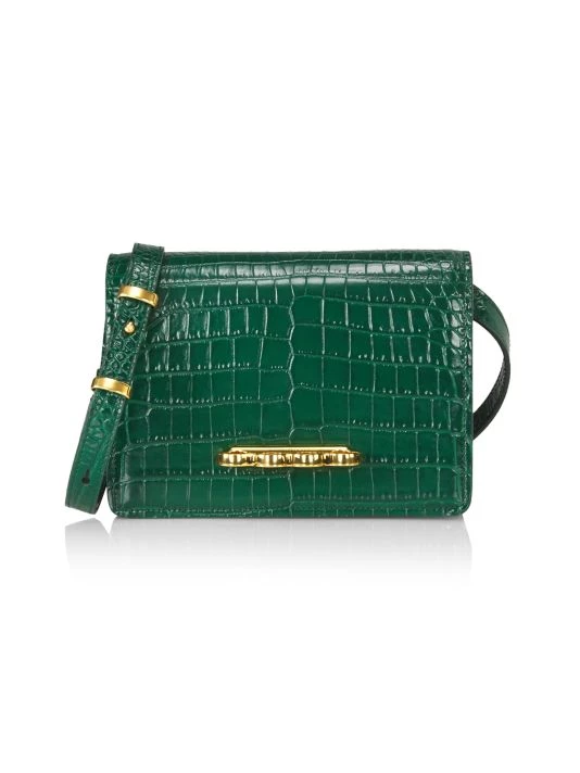 Alexander McQueen Four-Ring Croc-Embossed Leather Satchel Emerald 4 Alexander McQueen Four-Ring Croc-Embossed Leather Satchel Emerald - Image 4