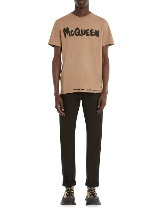 Alexander McQueen Graffiti Logo Cotton T-Shirt For Men Natural 2 Alexander McQueen Graffiti Logo Cotton T-Shirt For Men Natural - Image 2