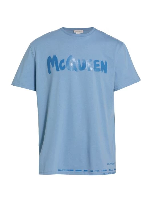 Alexander McQueen Graffiti Logo Cotton T-Shirt For Men Natural 3 Alexander McQueen Graffiti Logo Cotton T-Shirt For Men Natural - Image 3
