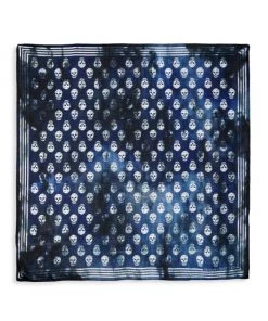 Alexander McQueen Denim Biker Skull Print Scarf For Men Ivory Sky