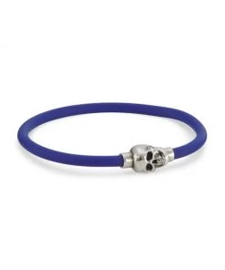 Alexander McQueen Rubber Cord Skull Bracelet For Men Natural Silver