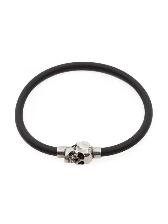 Alexander McQueen Rubber Cord Skull Bracelet For Men Natural Silver 2 Alexander McQueen Rubber Cord Skull Bracelet For Men Natural Silver - Image 2