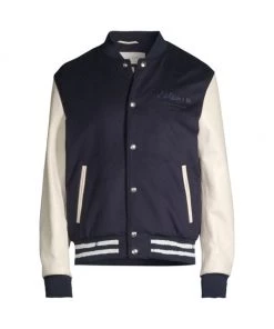 Alexander McQueen Varsity Wool-Blend & Leather Jacket For Men Black Ivory