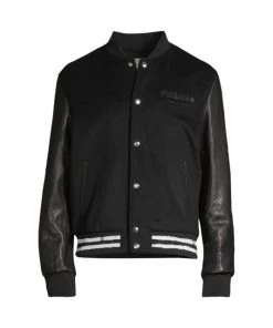 Alexander McQueen Varsity Wool-Blend & Leather Jacket For Men Black Ivory -Alexander McQueen Elegant store unnamed file 2570