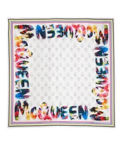 Alexander McQueen Painted Graffiti Skull-Print Silk Scarf